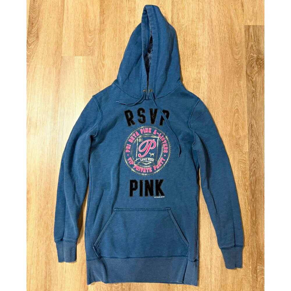 PINK Victoria’s Secret Y2K Phi Beta Pink Blue Hooded Sweater Dress Hoodie Small